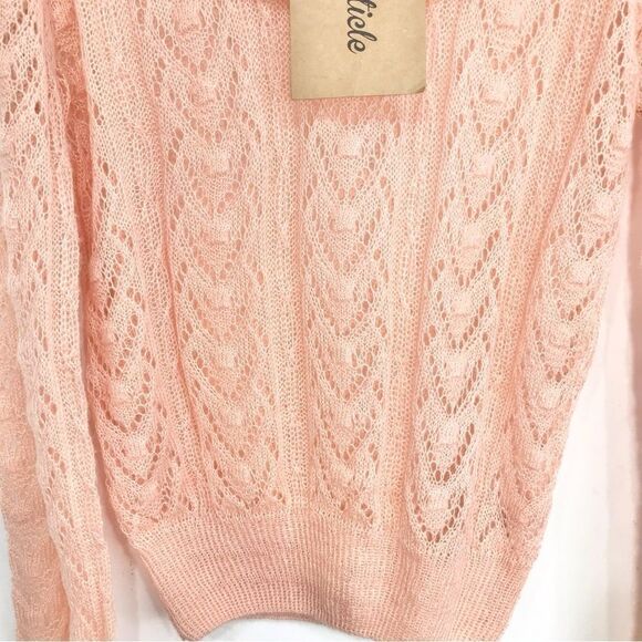 Listicle Pale Pink Ruffle Yoke Feminine Romantic Open Knit Pullover Sweater NEW - Picture 3 of 16